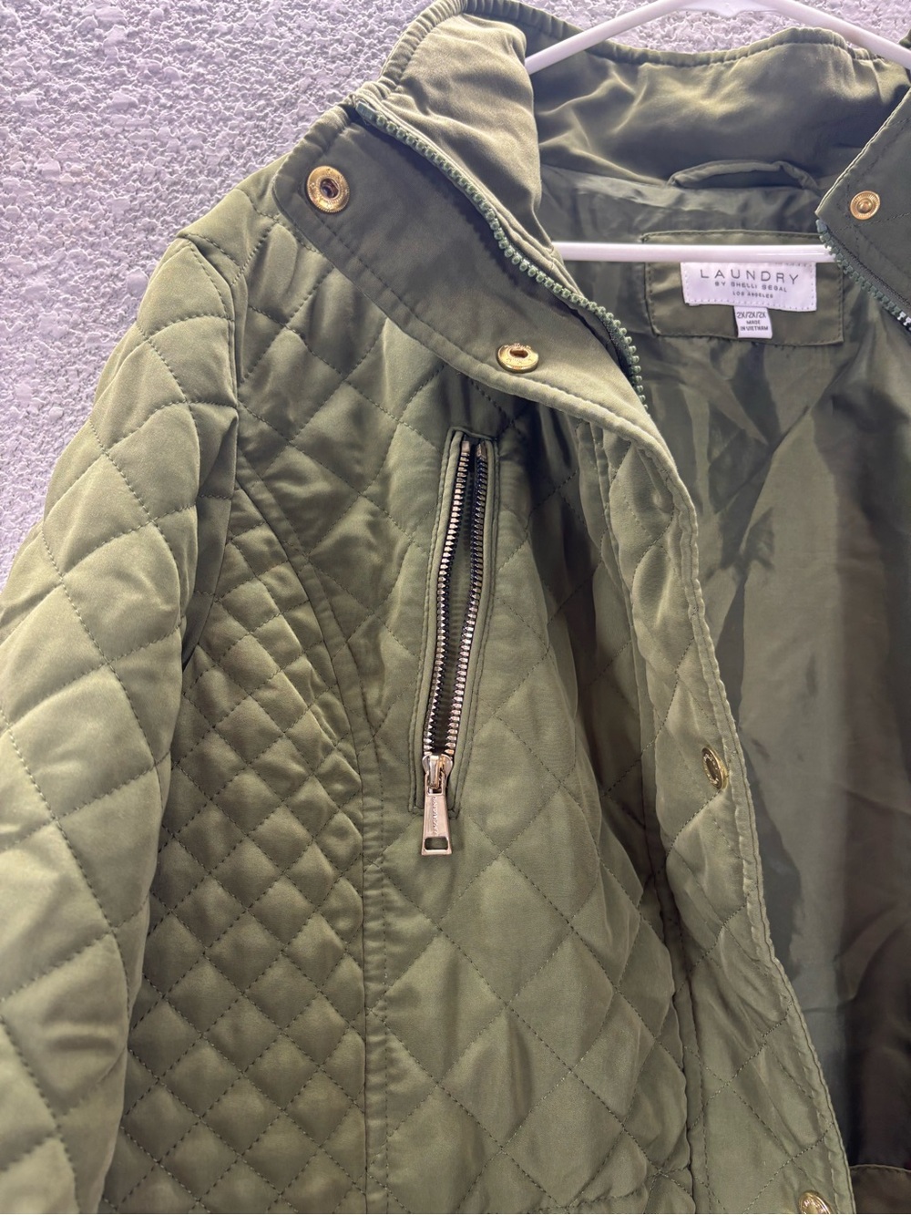 Laundry By Shelli Segal Olive Quilted Diamond-Pattern Puffer Coat - Picture 5 of 6